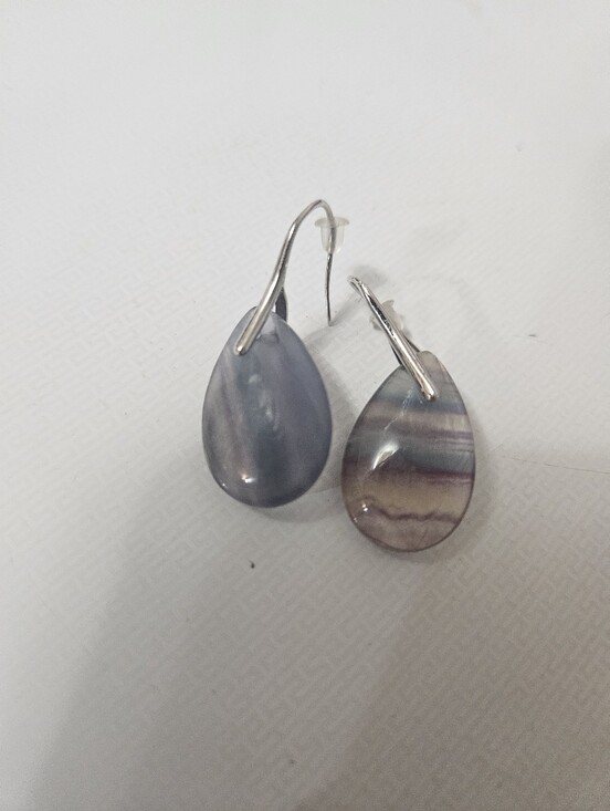 Jewelry - Fluorite Teardrop Dangle Earrings Stainless Steel Natural Tumbled Polished Stone